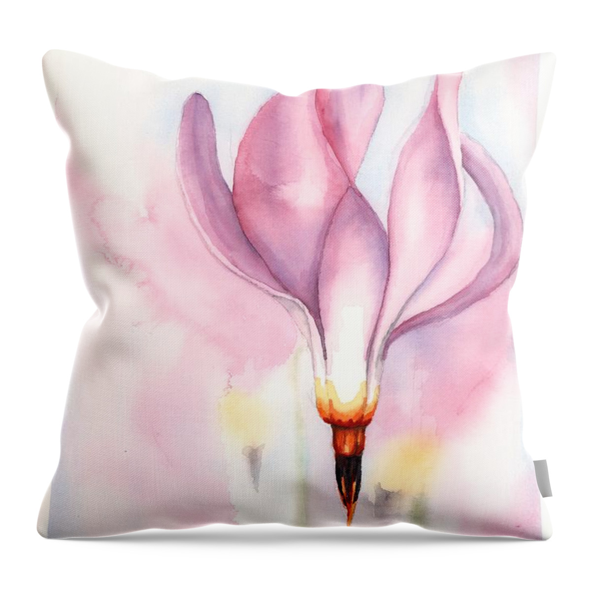 Dodecatheon Media Throw Pillow featuring the painting Shooting Stars by Hilda Wagner