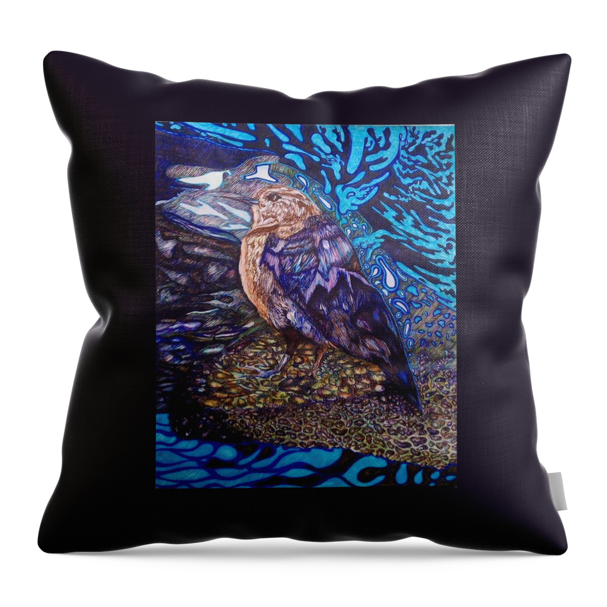 Bird Throw Pillow featuring the drawing Shore Bird by Angela Weddle