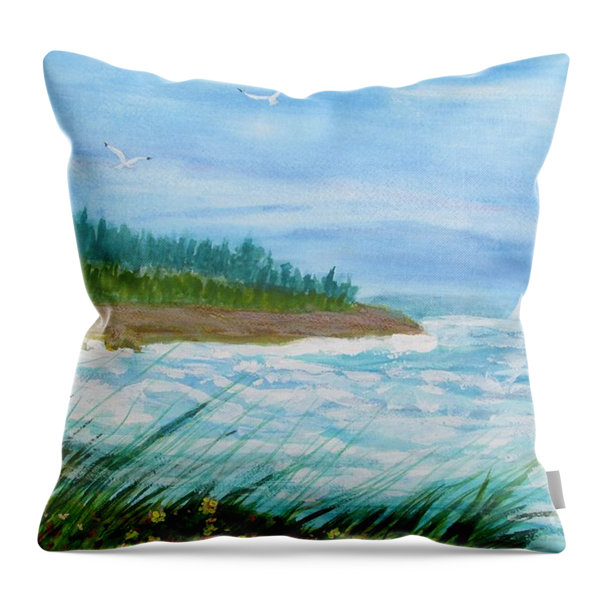 Seascape Throw Pillow featuring the painting Shore Line by Hal Newhouser