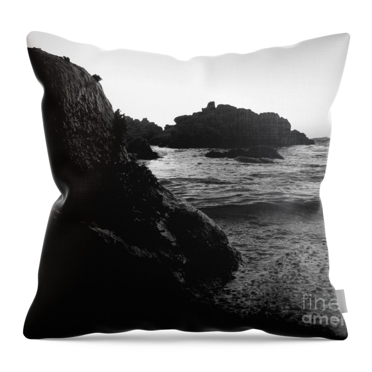 Pacific Grove Throw Pillow featuring the photograph Shoreline Monolith Monochrome by James B Toy