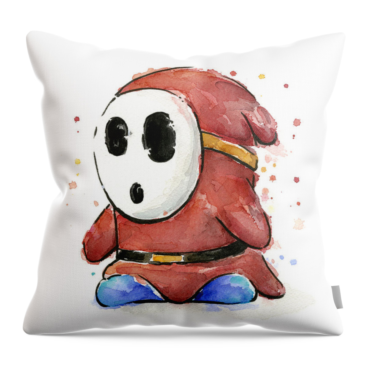 Nintendo Throw Pillow featuring the painting Shy Guy Watercolor by Olga Shvartsur