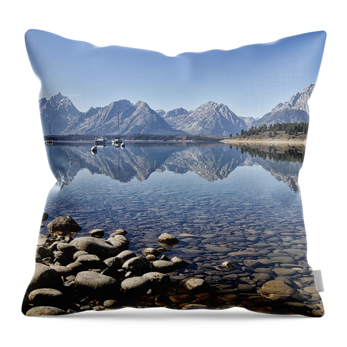 Tetons Throw Pillow featuring the photograph Jackson Lake near Signal Mountain Lodge by Shirley Mitchell