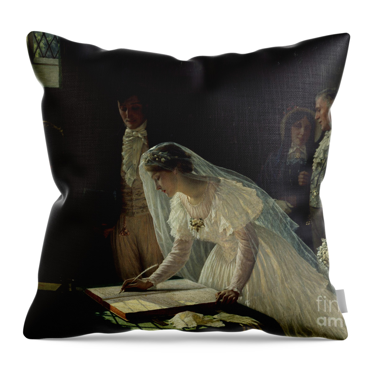 Signing Throw Pillow featuring the painting Signing the Register by Edmund Blair Leighton