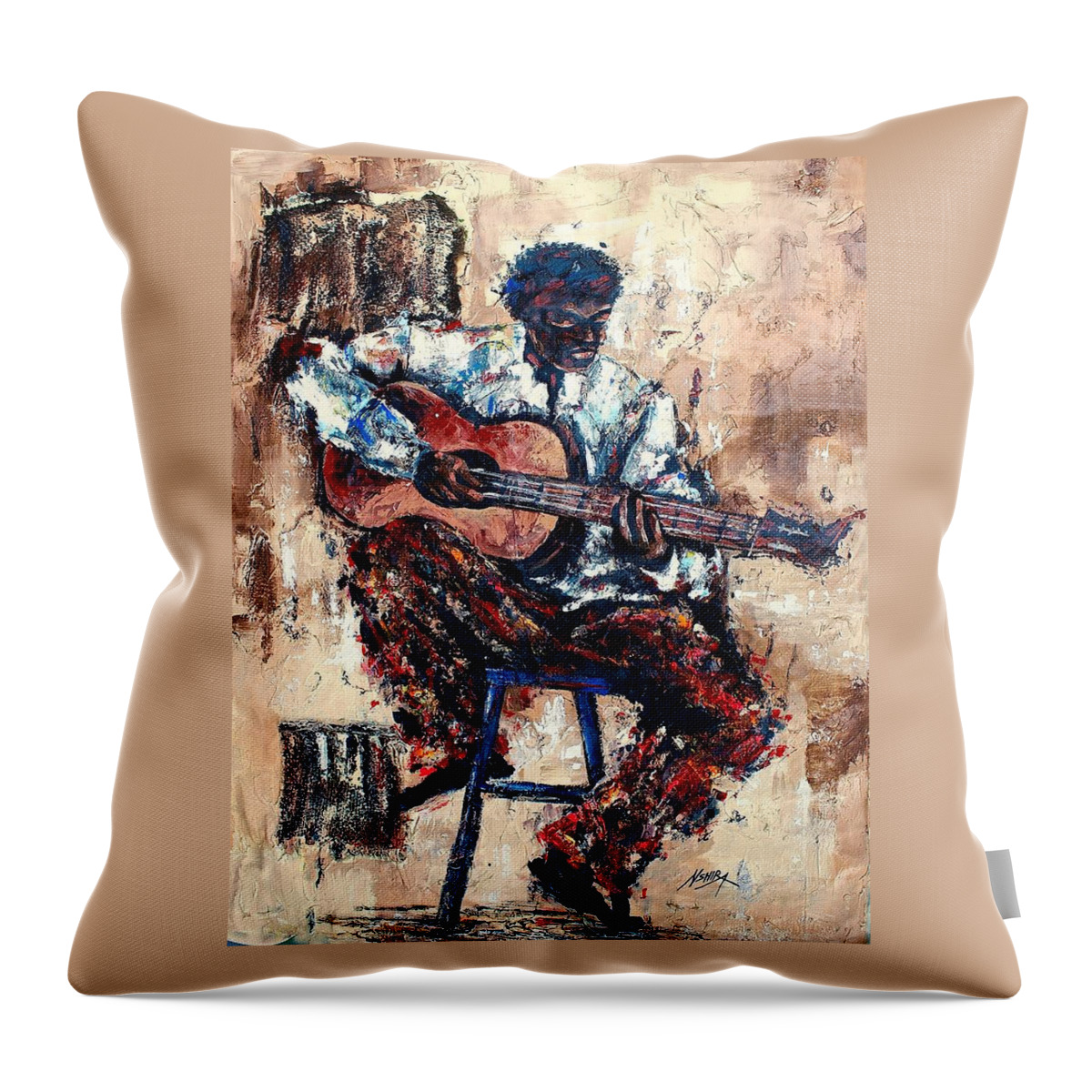 True African Art Throw Pillow featuring the painting Sing us a Song by Daniel Akortia