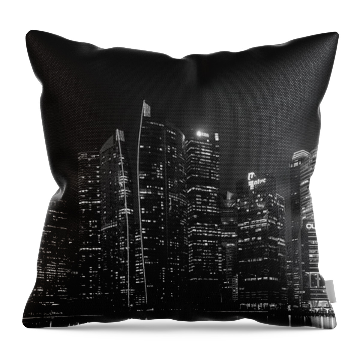 Panorama Throw Pillow featuring the photograph Singapore Skyline Panorama Black and White by Rick Deacon