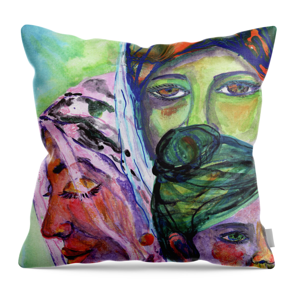 Singhs Throw Pillow featuring the painting Singhs and Kaurs-1 by Sarabjit Singh