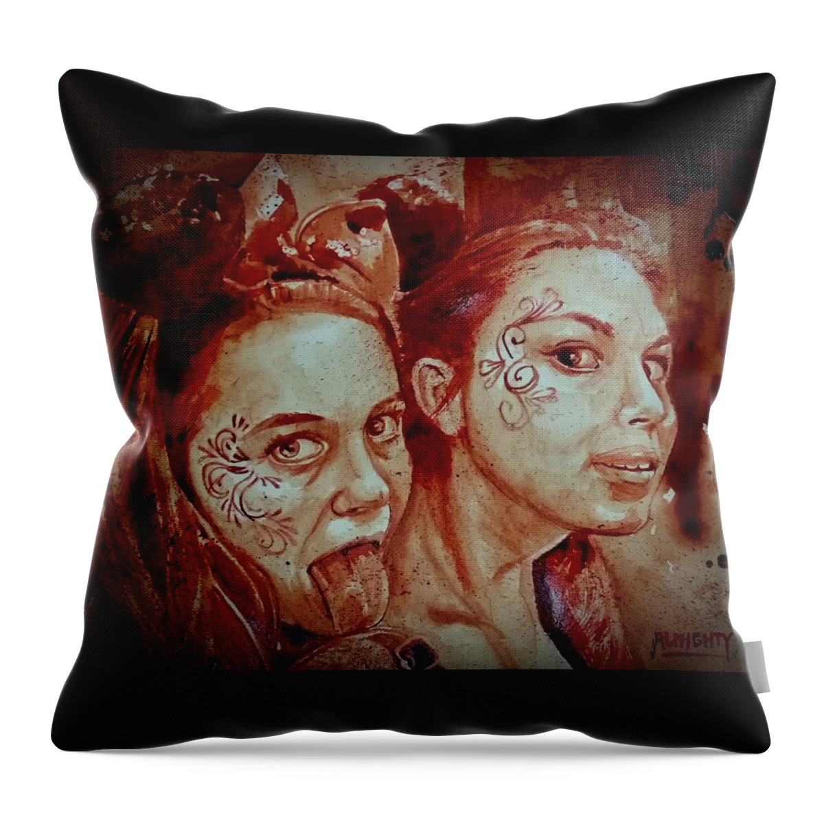 Sisters Throw Pillow featuring the painting Sisters by Ryan Almighty
