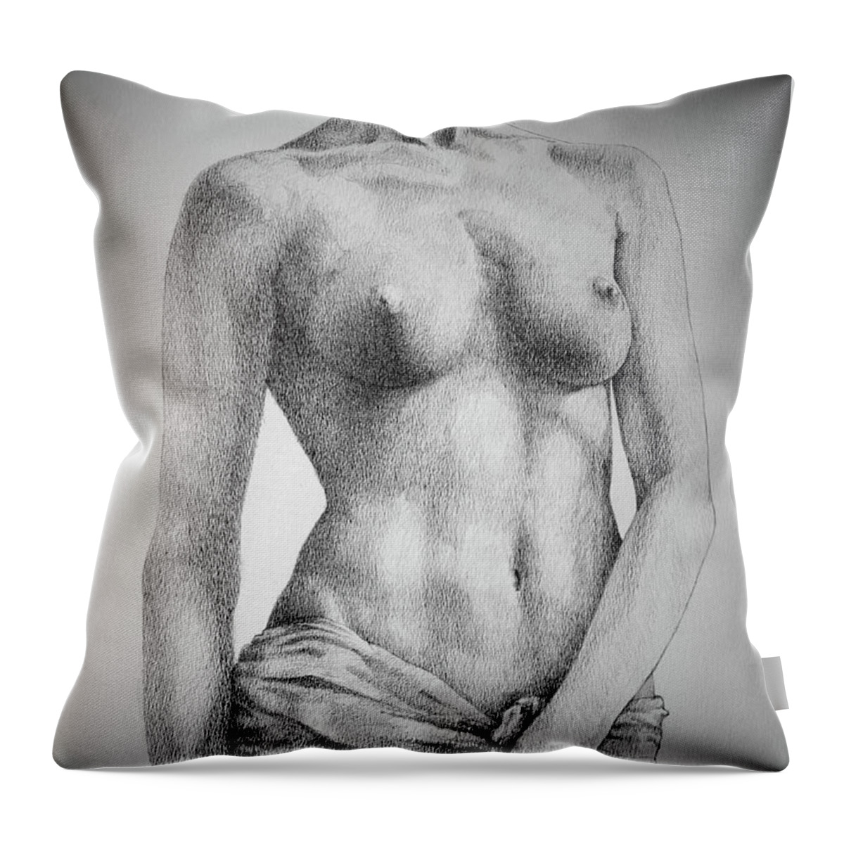 Art Throw Pillow featuring the drawing SketchBook Page 35 The Female Pencil Drawing by Dimitar Hristov