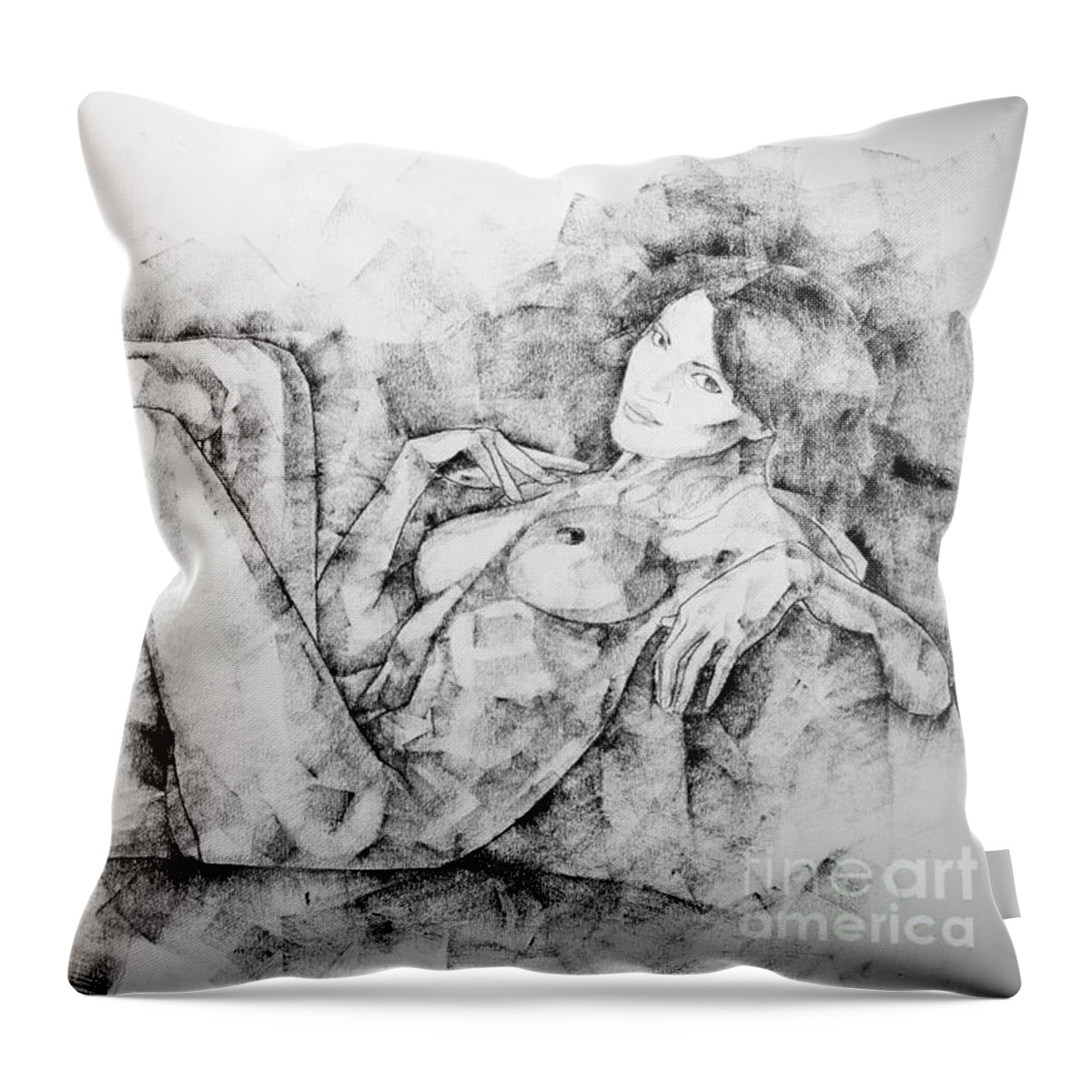 Art Throw Pillow featuring the drawing SketchBook Page 46 Drawing Woman Classical Sitting Pose by Dimitar Hristov