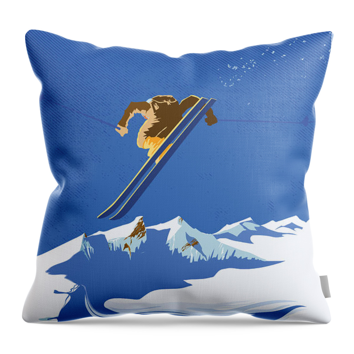 Ski Throw Pillow featuring the painting Sky Skier by Sassan Filsoof