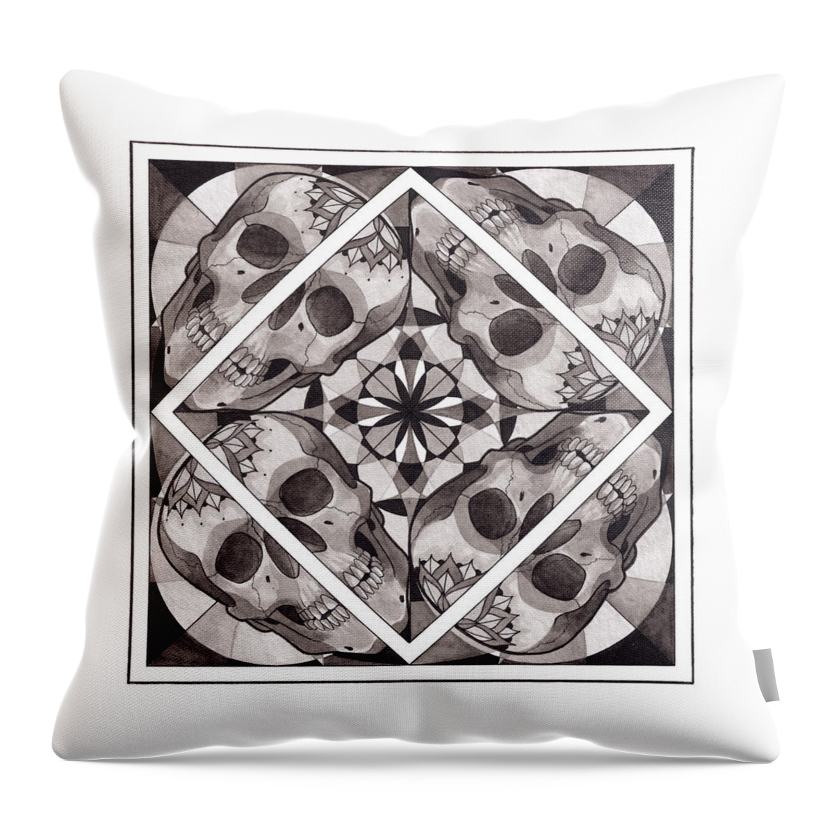Mandala Throw Pillow featuring the mixed media Skull Mandala series number two by Deadcharming Art