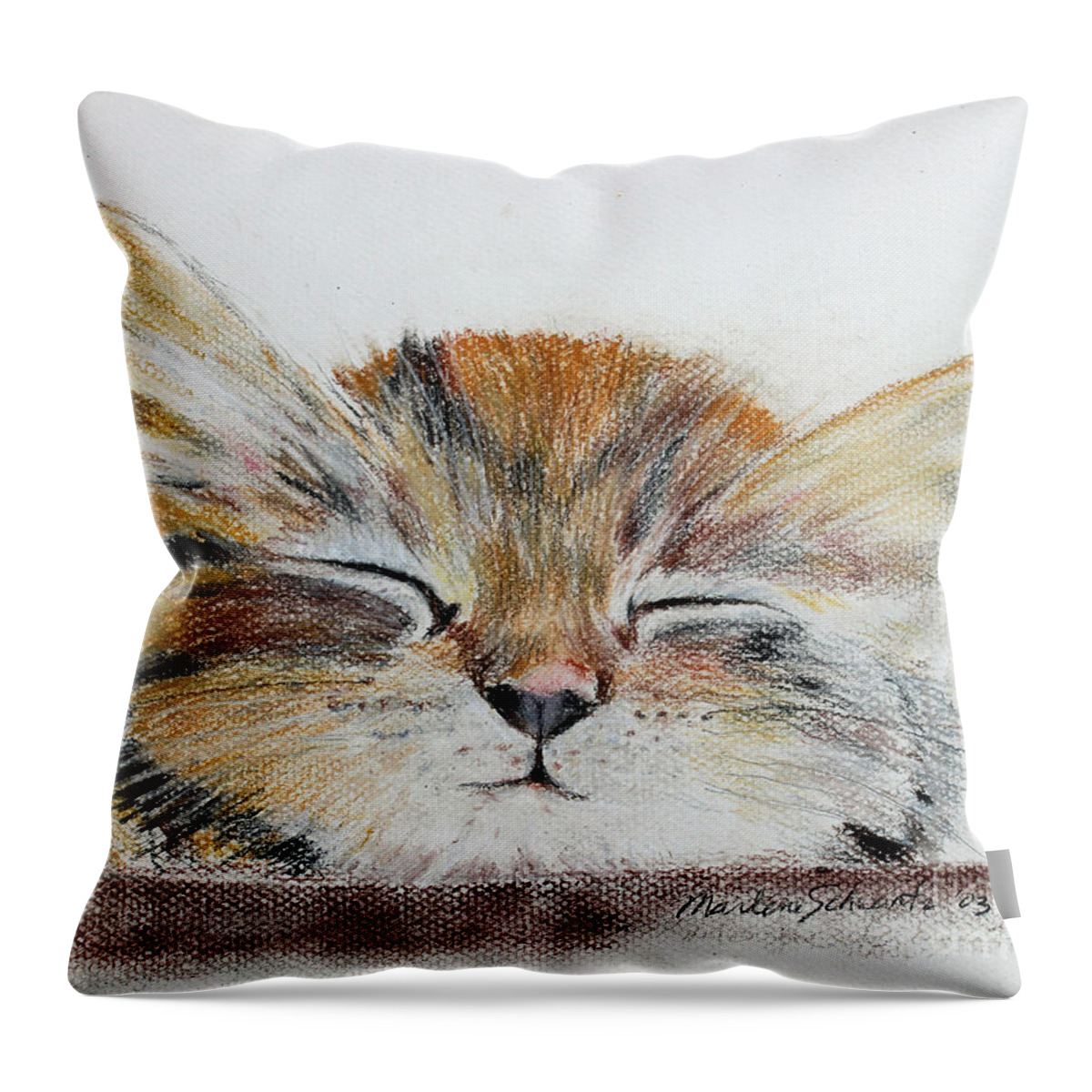 Kitten Throw Pillow featuring the painting Sleepyhead by Marlene Schwartz Massey