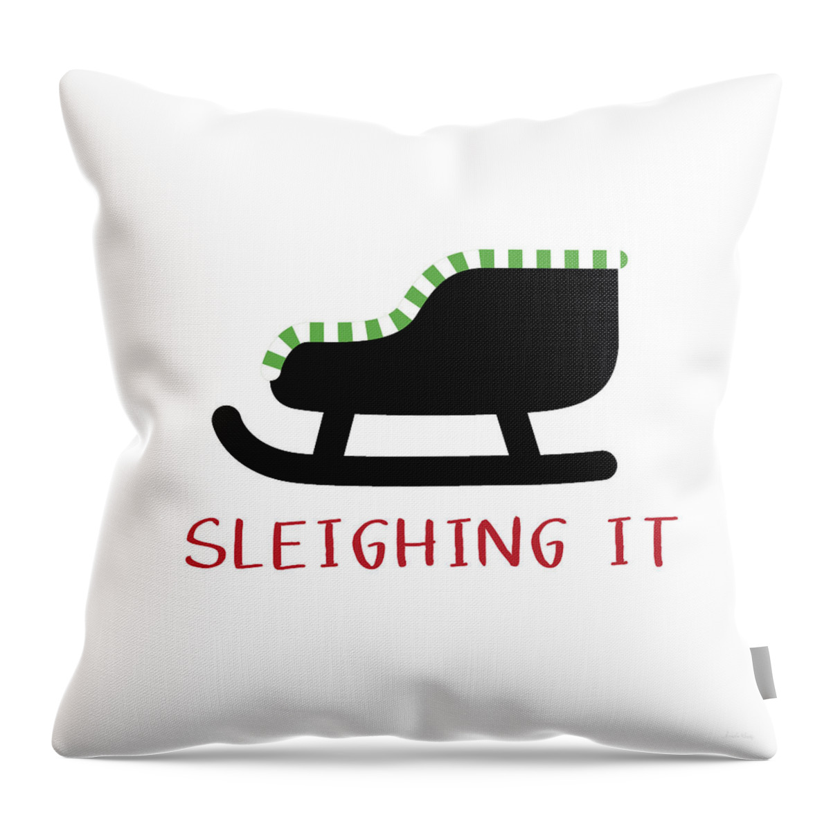 #faaAdWordsBest Throw Pillow featuring the digital art Sleighing It- Art by Linda Woods by Linda Woods