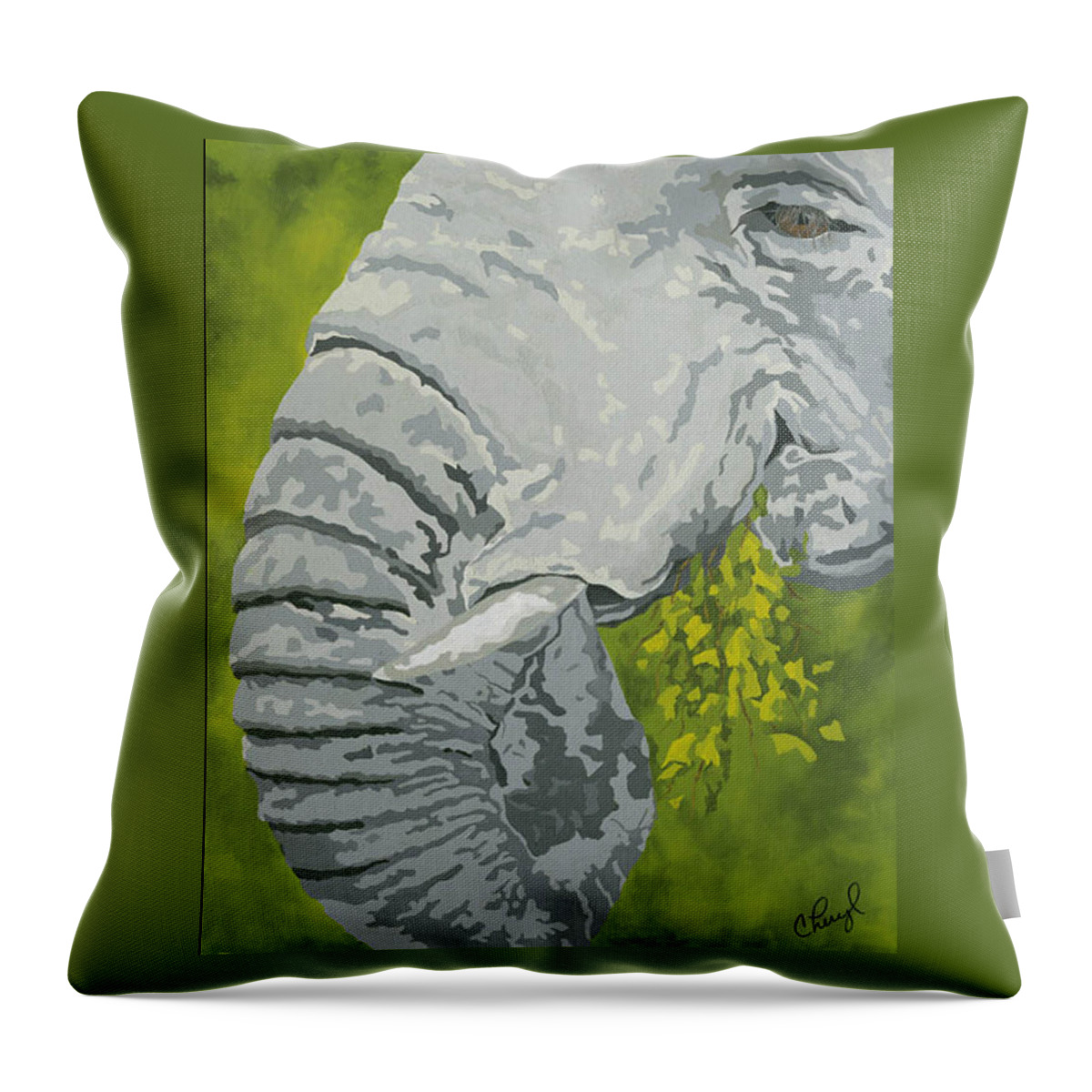 Elephant Throw Pillow featuring the painting Snack Time by Cheryl Bowman