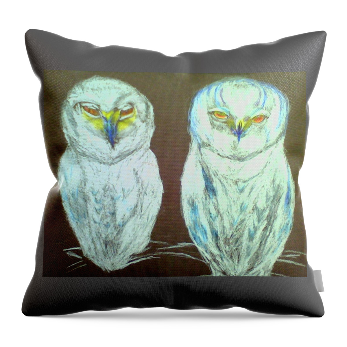 Snow Owls Throw Pillow featuring the drawing Snow Birds by Suzanne Berthier