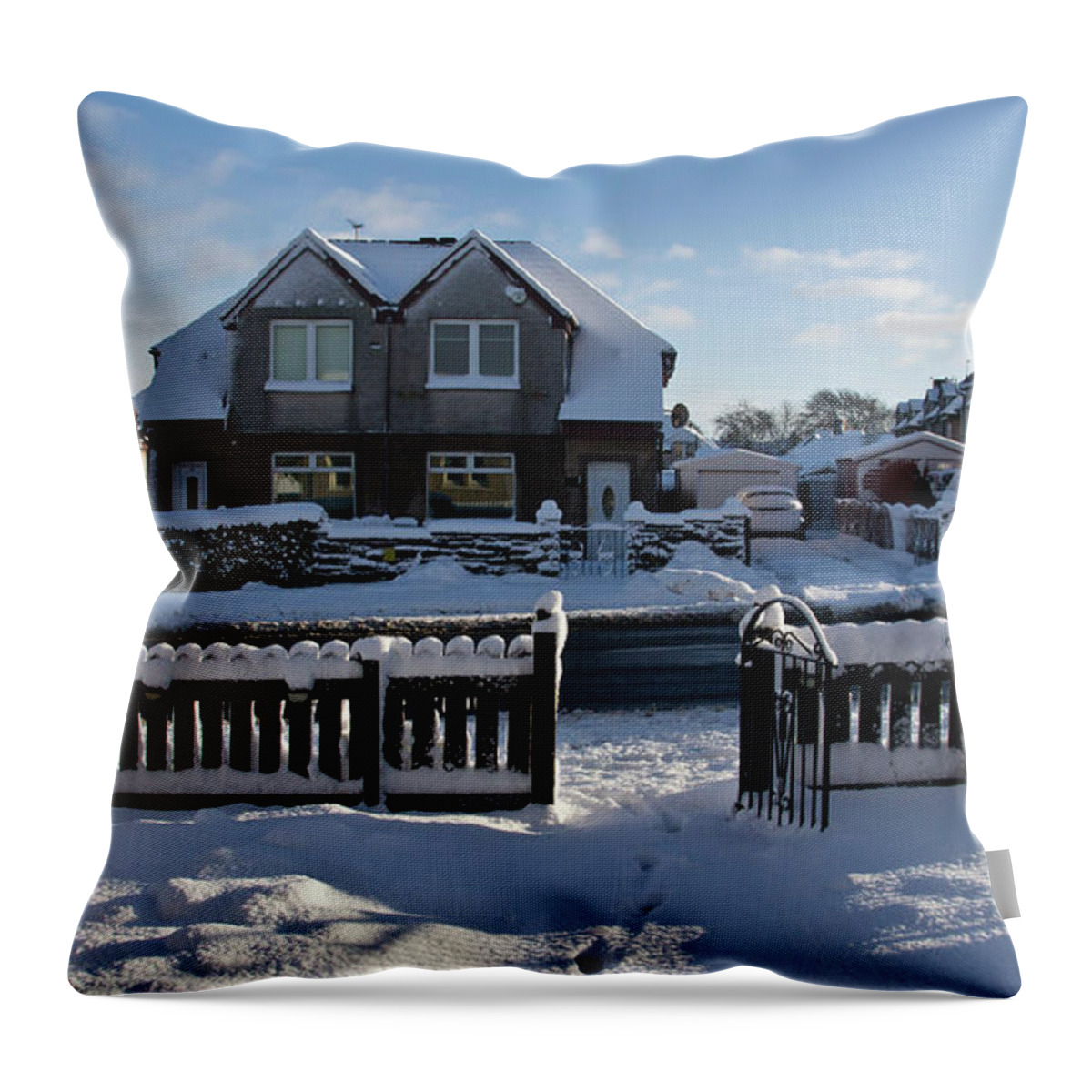 Village Throw Pillow featuring the photograph Snow in a village by Elena Perelman