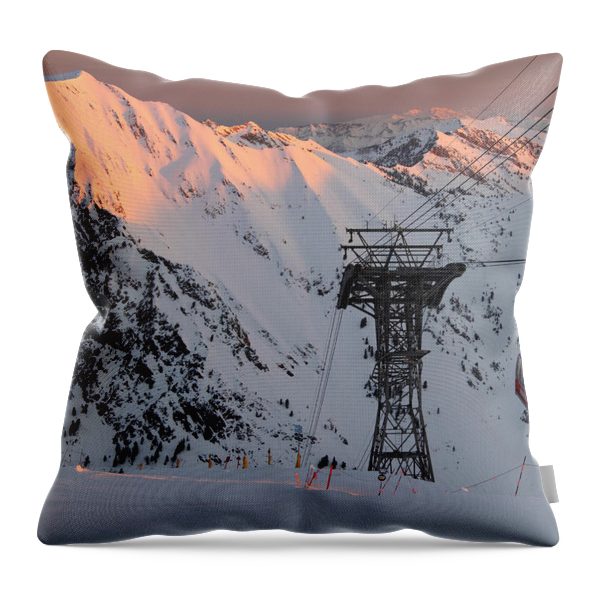 Landscape Throw Pillow featuring the photograph Snowbird Sunrise Tram by Brett Pelletier