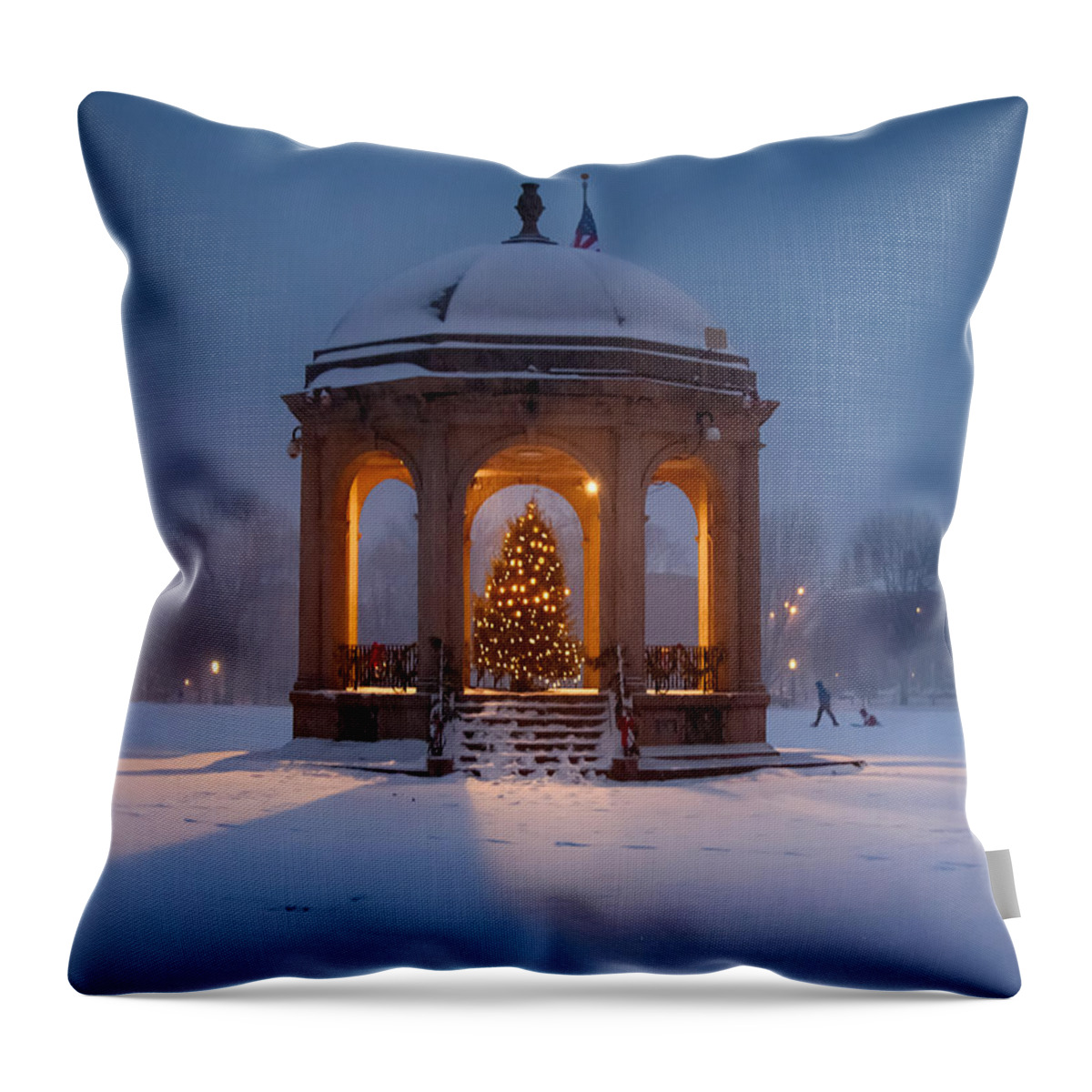 Salem Throw Pillow featuring the photograph Snowy night on the Salem Common by Jeff Folger