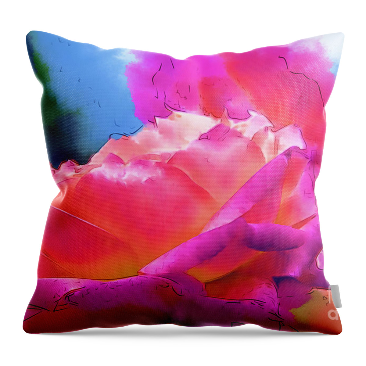 Rose Throw Pillow featuring the digital art Soft Rose Bloom In Red and Purple by Kirt Tisdale