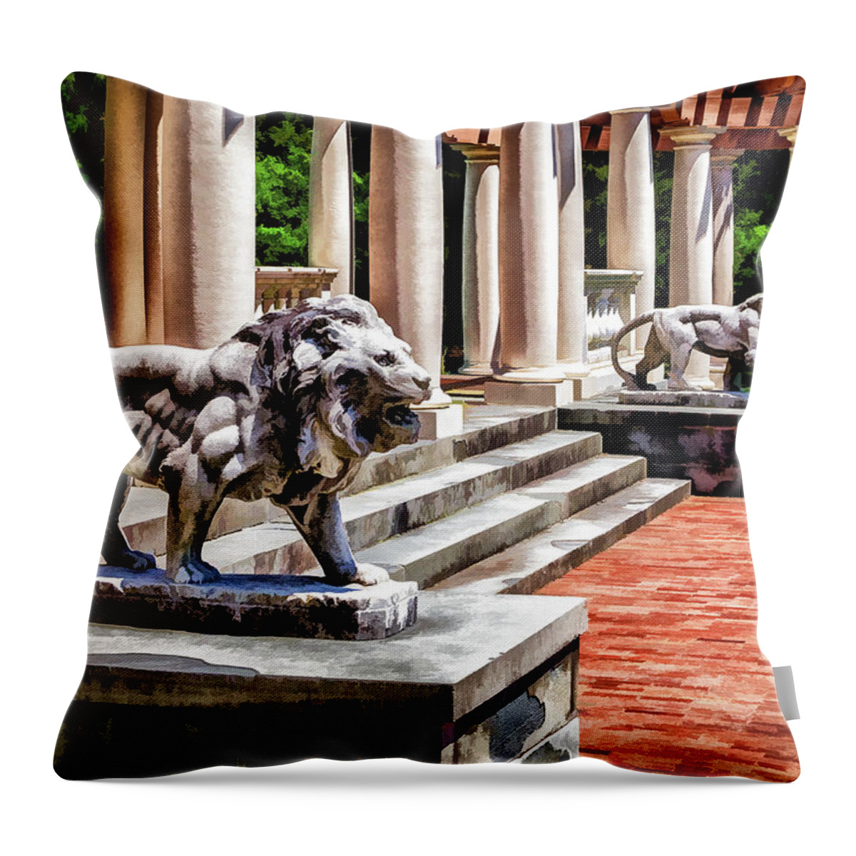 Canandaigua Throw Pillow featuring the photograph Sonnenberg Lions by Monroe Payne