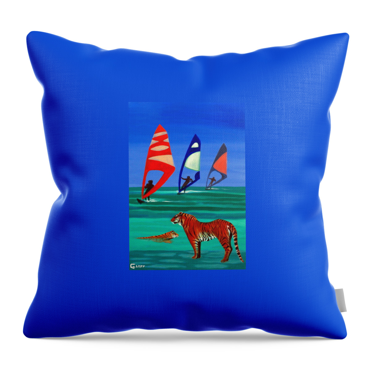 Tigers Throw Pillow featuring the painting Tigers Sons of the Sun by Enrico Garff