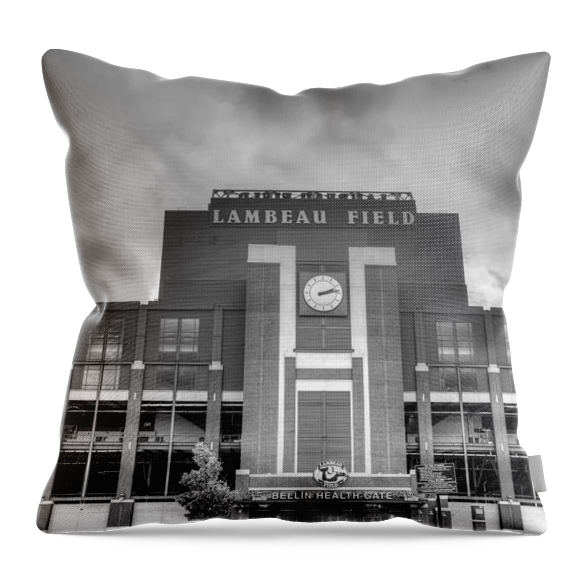 Lambeau Field Throw Pillow featuring the photograph South end zone Lambeau Field by James Darmawan