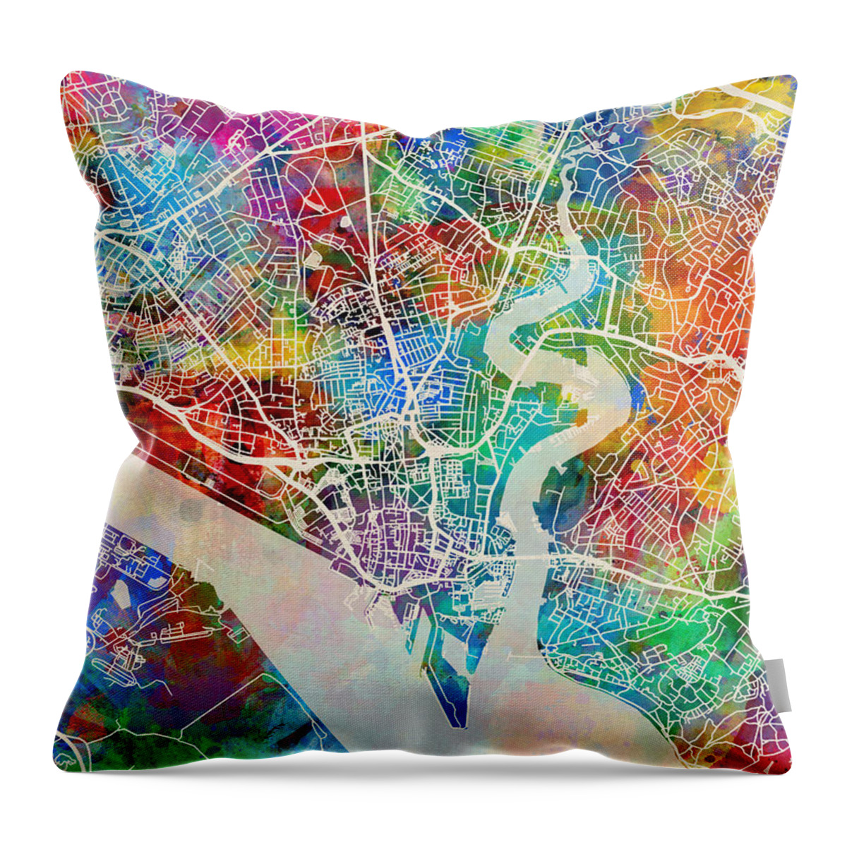 Southampton Throw Pillow featuring the digital art Southampton England City Map by Michael Tompsett