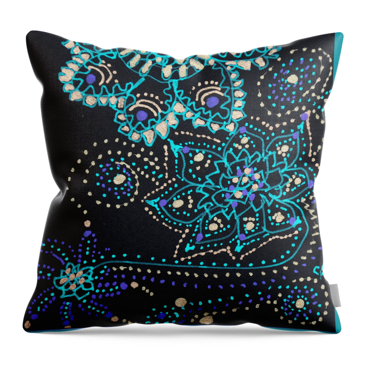 Zentangle Throw Pillow featuring the drawing Midnite Sparkle by Carole Brecht