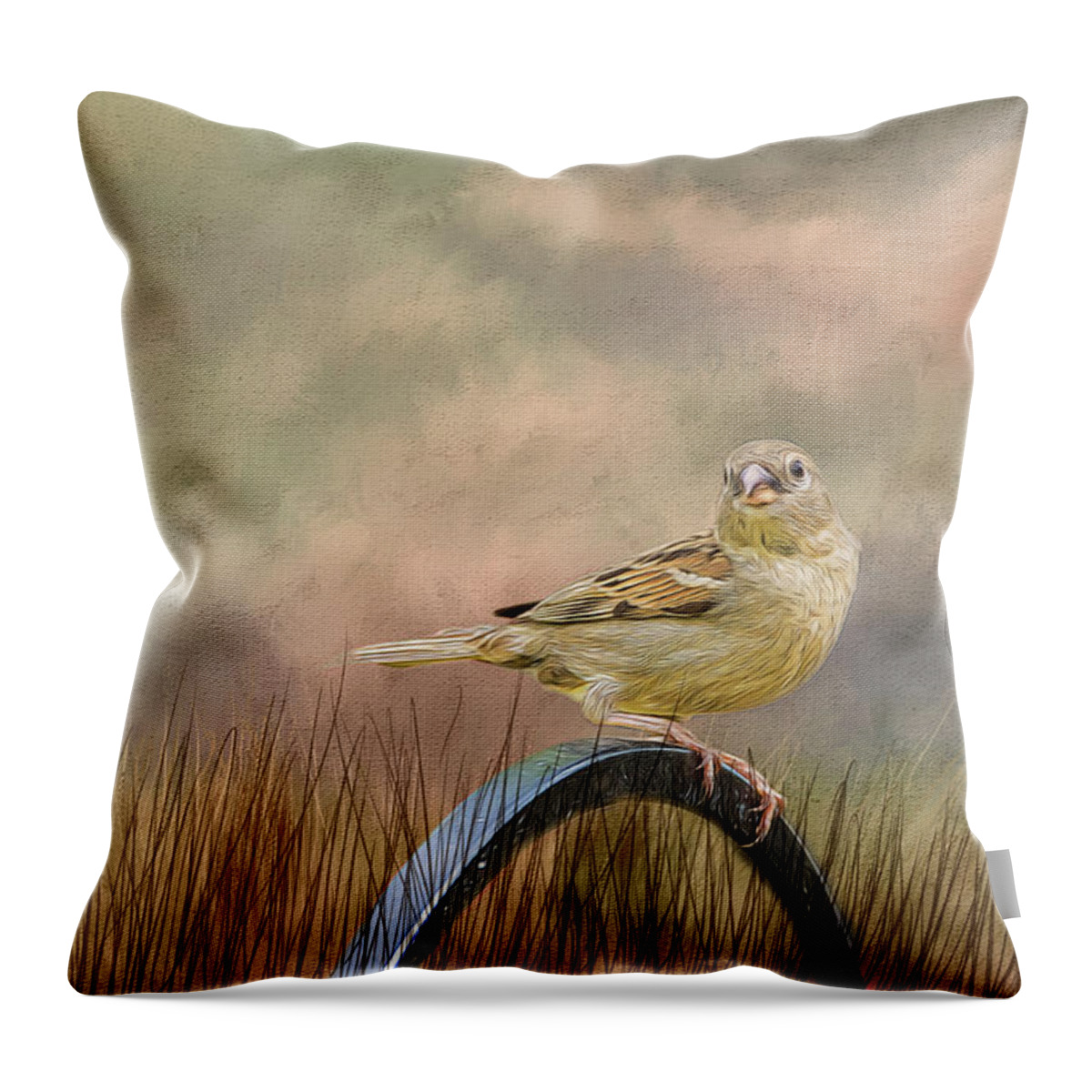 Sparrow Throw Pillow featuring the photograph Sparrow in the Grass by Cathy Kovarik