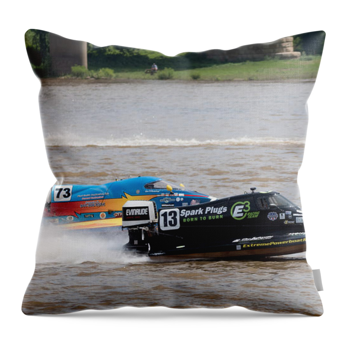 Speed Boat Throw Pillow featuring the photograph Speed Boats On The Ohio by Holden The Moment