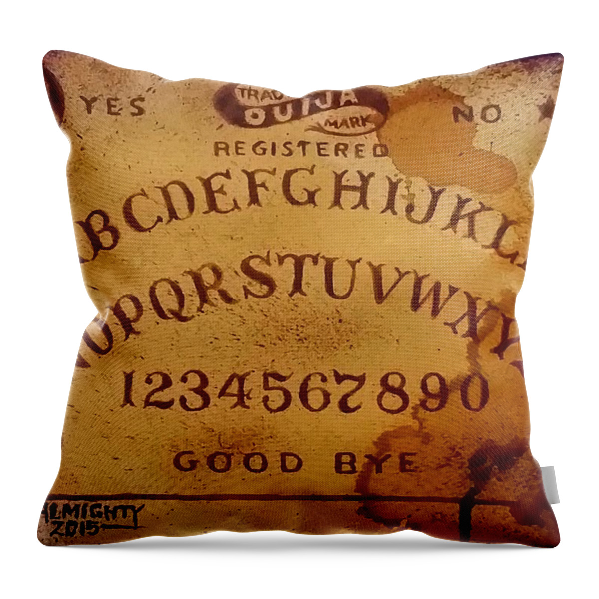 Ouija Board Throw Pillow featuring the painting Spirit Board - Proto by Ryan Almighty