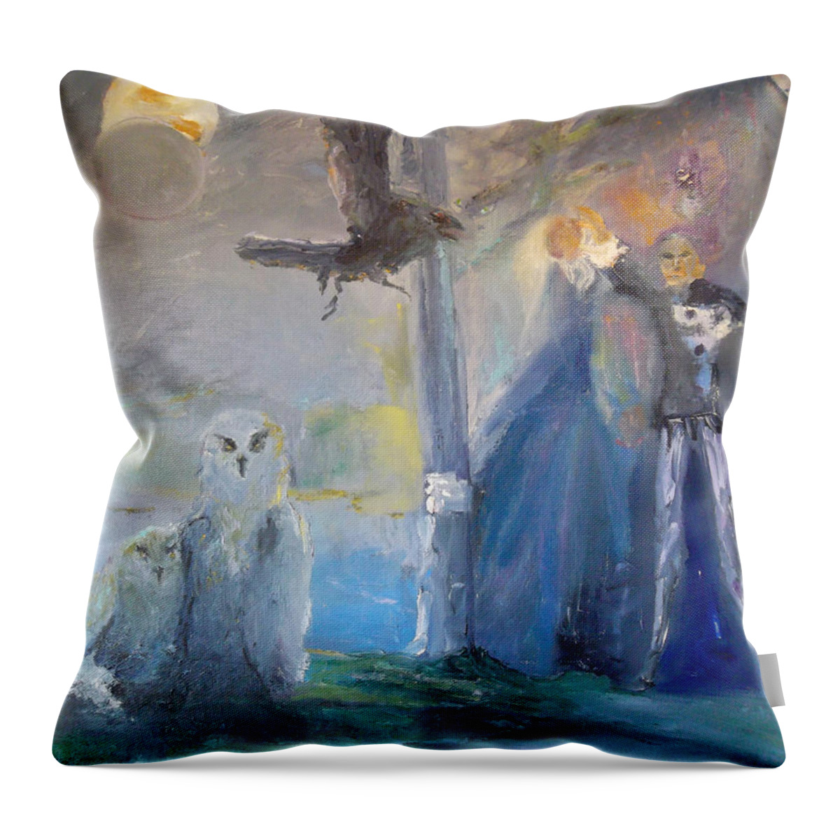 Mystical Throw Pillow featuring the painting Spirits in the Night by Susan Esbensen