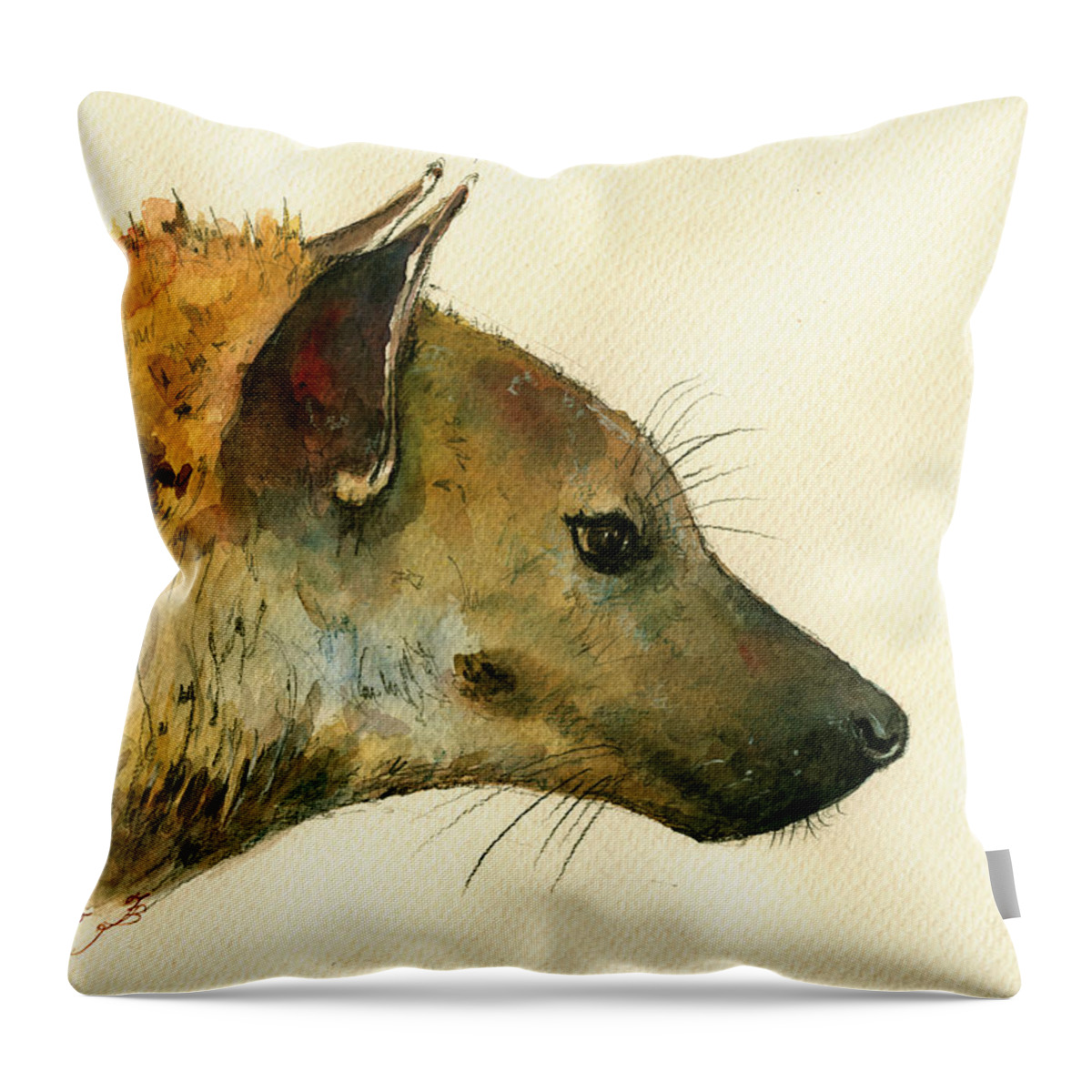 Hyena Animal Throw Pillow featuring the painting Spotted hyena animal art by Juan Bosco