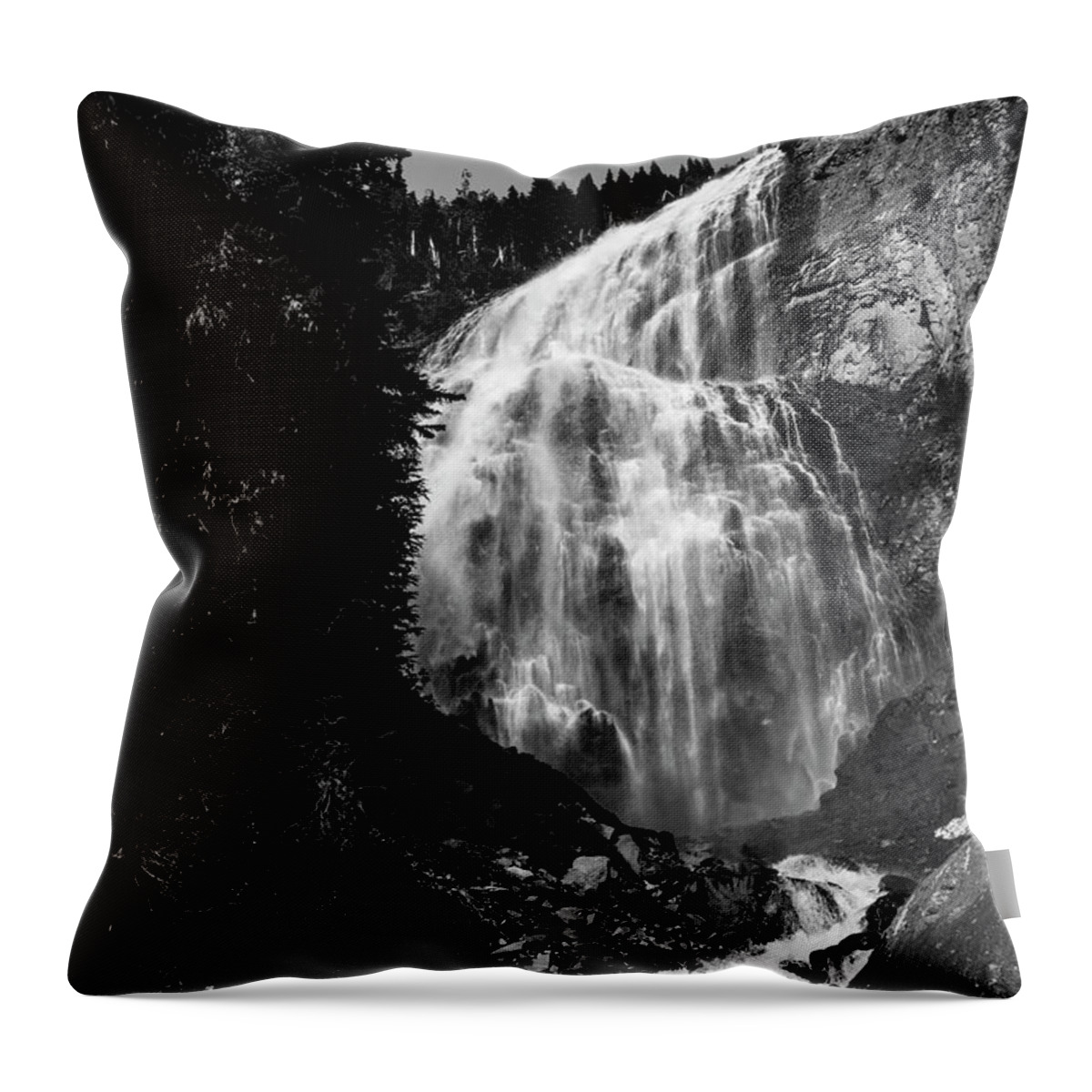 Majestic Throw Pillow featuring the photograph Spray Falls Black and White by Pelo Blanco Photo