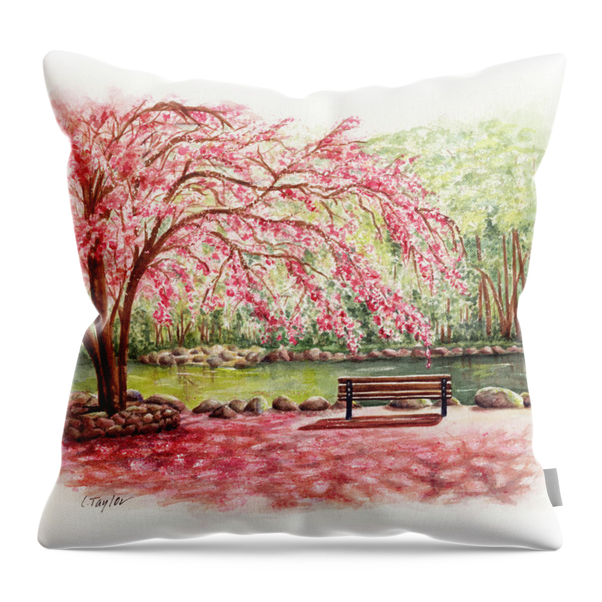 Lithia Park Throw Pillow featuring the painting Spring at Lithia Park by Lori Taylor