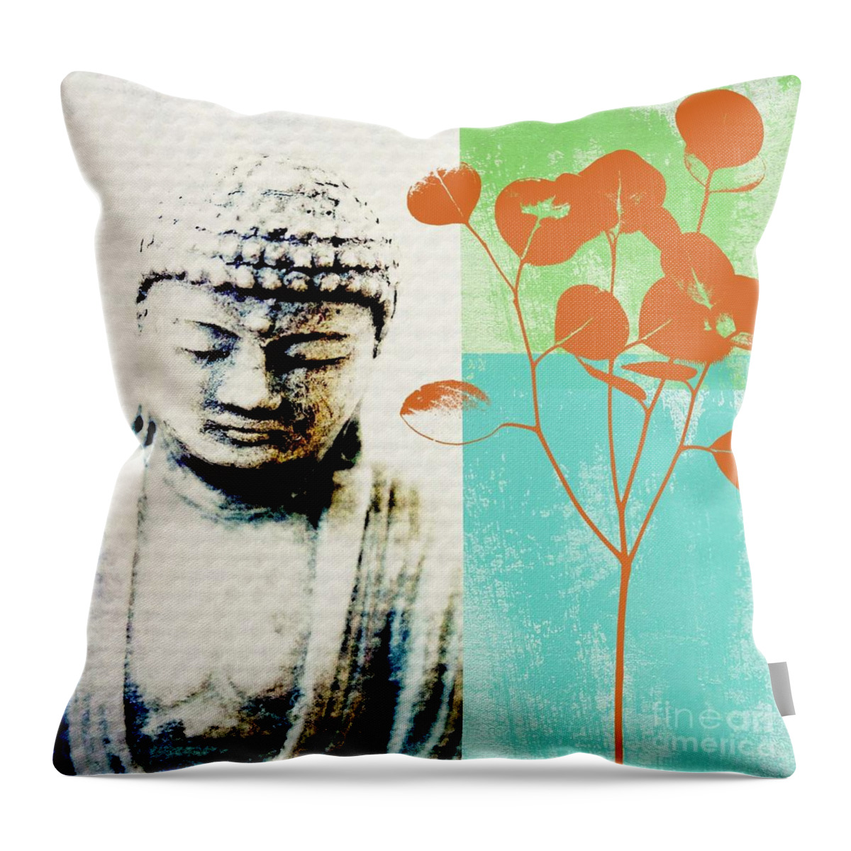 Buddha Throw Pillow featuring the mixed media Spring Buddha by Linda Woods
