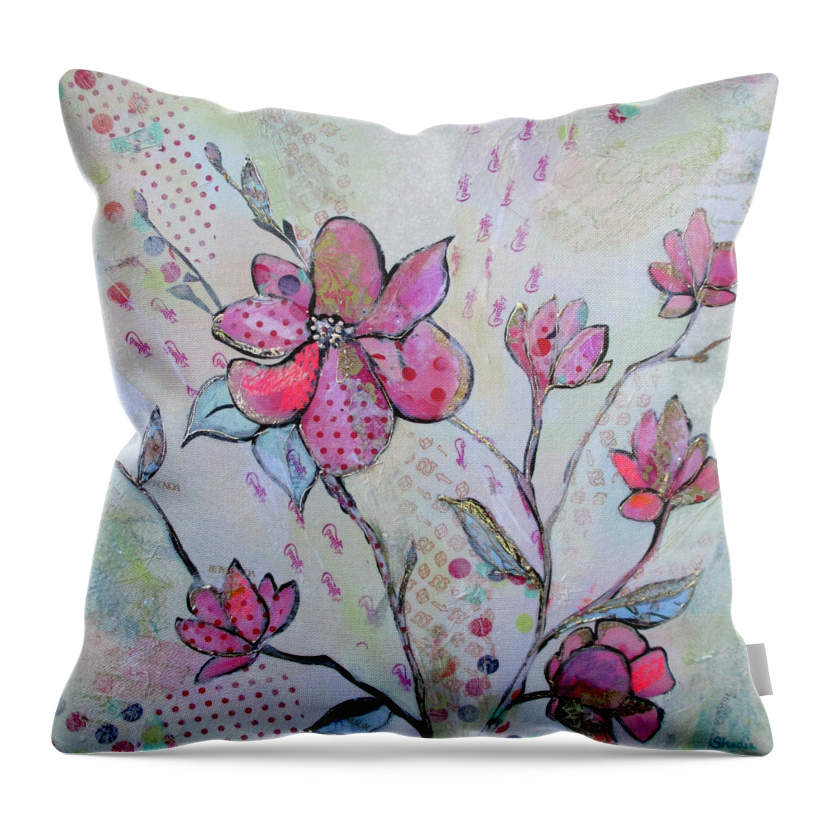 Pink Throw Pillow featuring the painting Spring Reverie III by Shadia Derbyshire