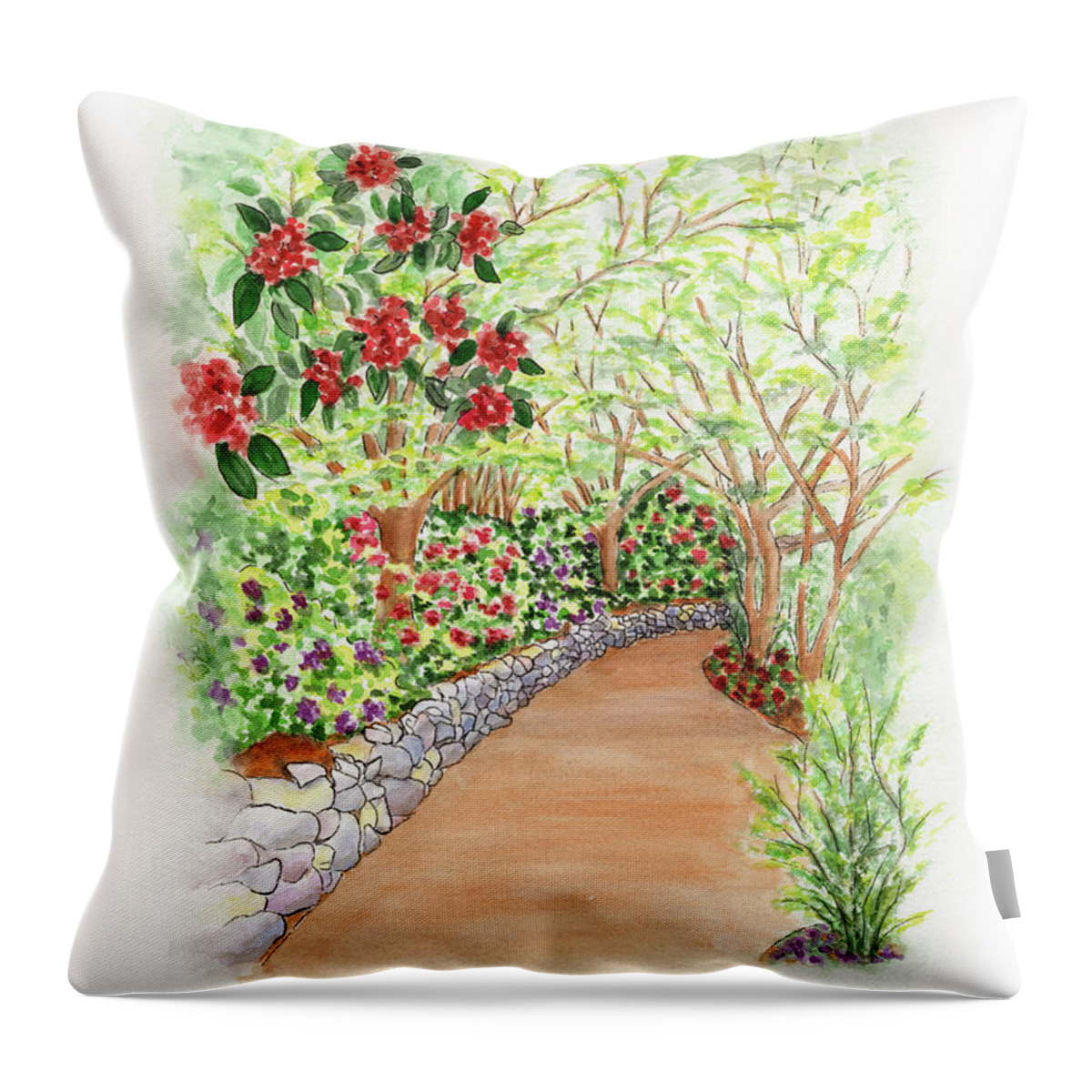 Lithia Park Throw Pillow featuring the painting Spring Rhodies by Lori Taylor