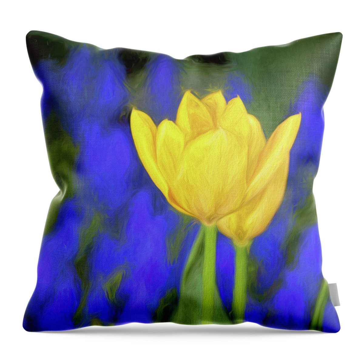Tulips Throw Pillow featuring the mixed media Springtime Yellow Tulips Painterly by Carol Leigh