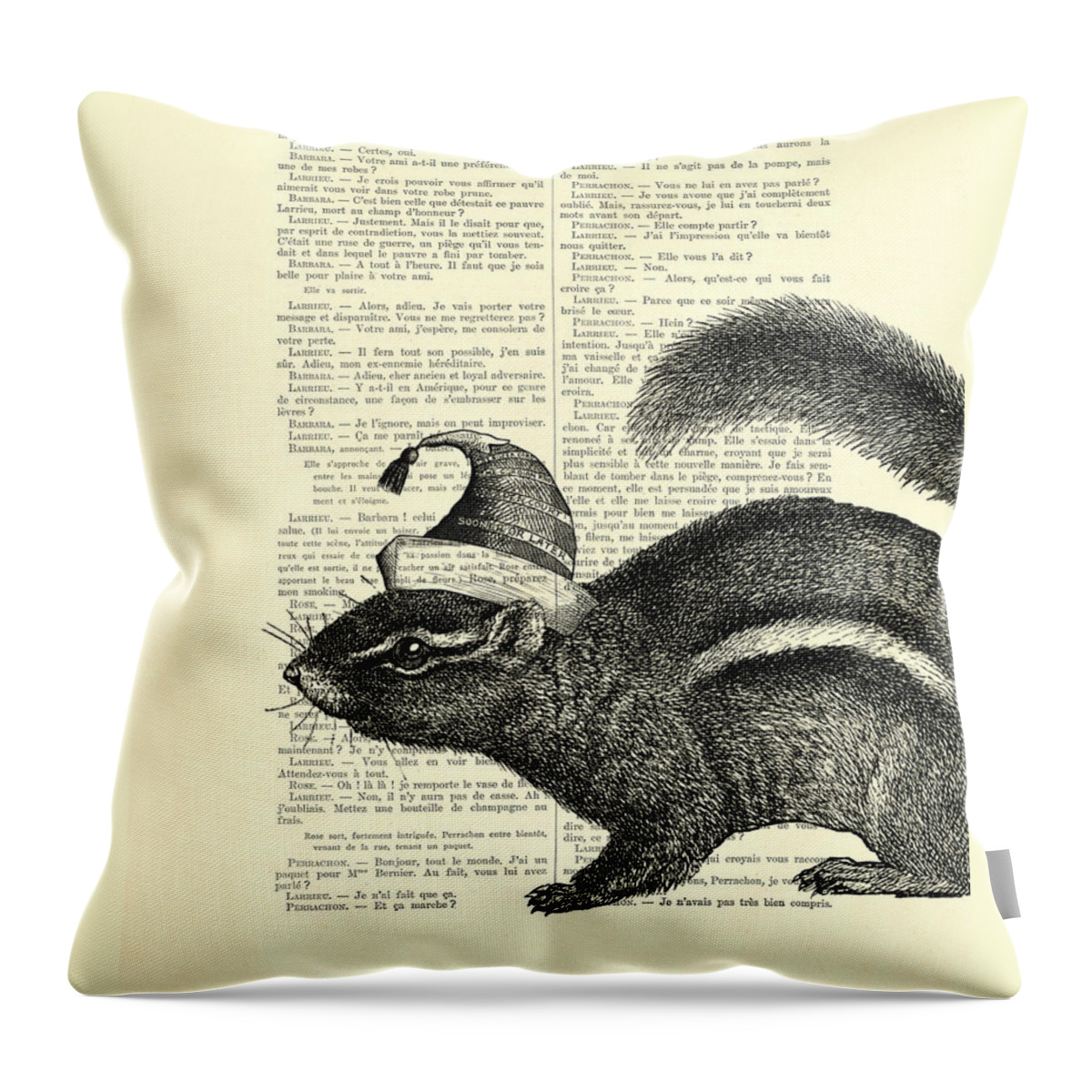 Squirrel Throw Pillow featuring the digital art Squirrel with hat by Madame Memento