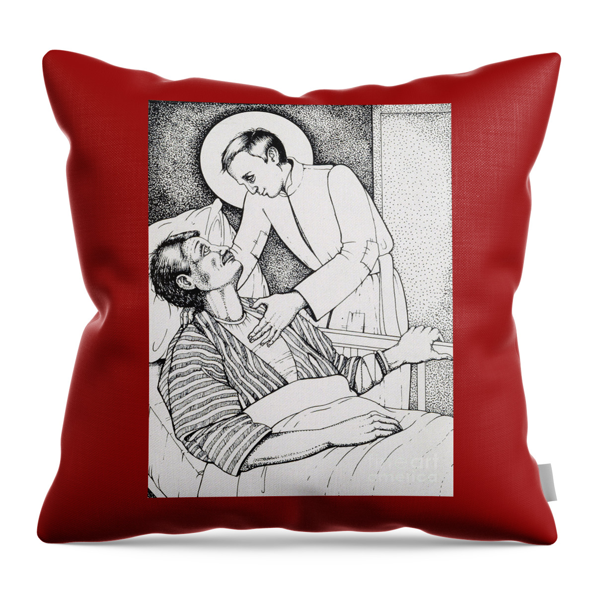 St Aloysius Gonzaga : Patron Of People With Hiv-aids And Caregivers 1987 Throw Pillow featuring the drawing St Aloysius Gonzaga- Patron of People With HIV-AIDS and Caregivers 1987 by William Hart McNichols