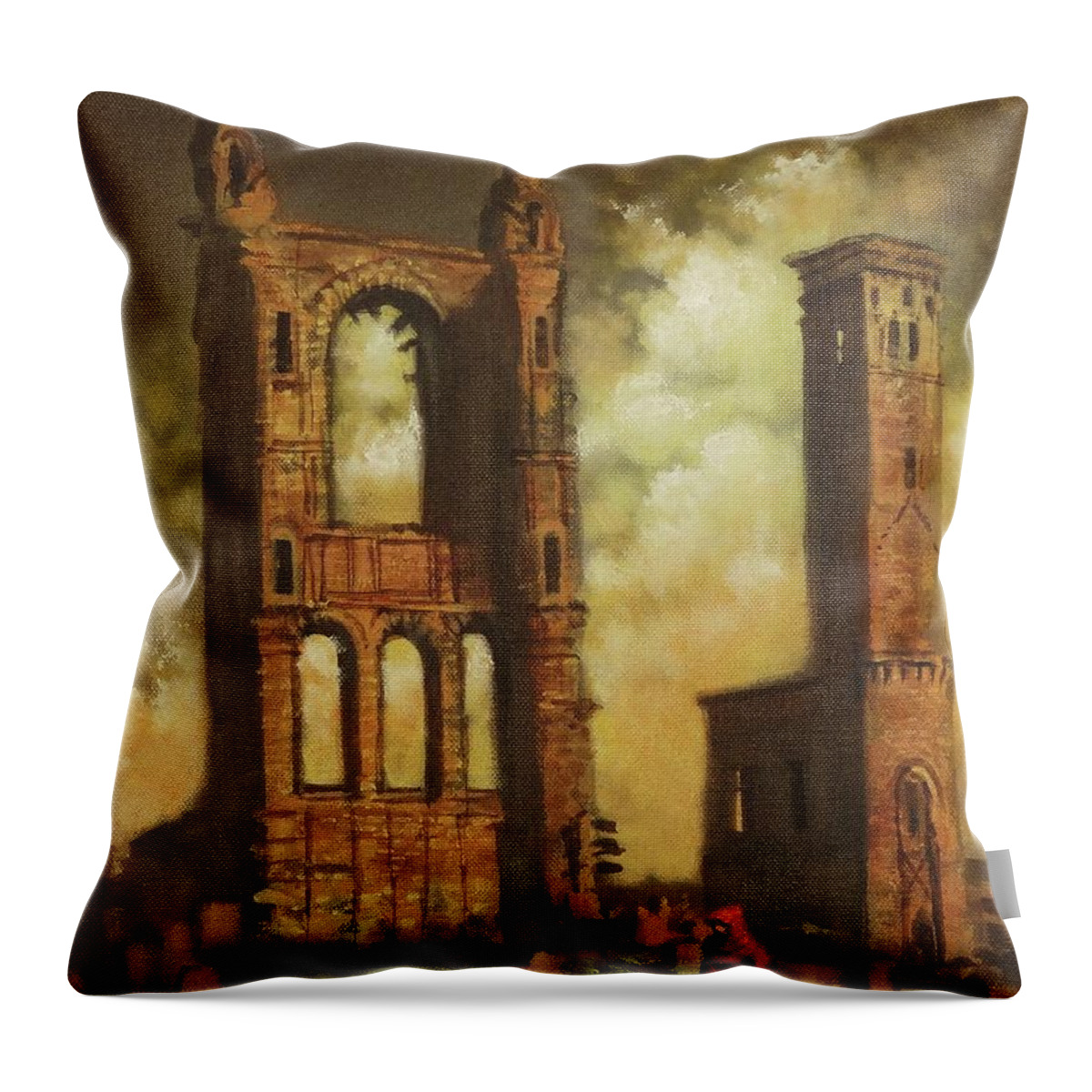 St Andrews Cathedral; Fife Throw Pillow featuring the painting St Andrews Cathedral by Tom Shropshire