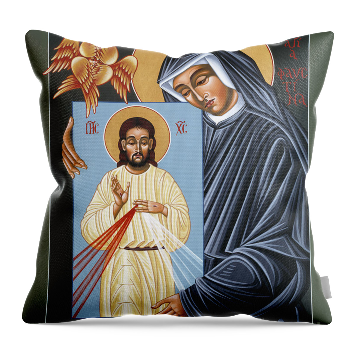 St Faustina Kowalska Apostle Of Divine Mercy Throw Pillow featuring the painting St Faustina Kowalska Apostle of Divine Mercy 094 by William Hart McNichols