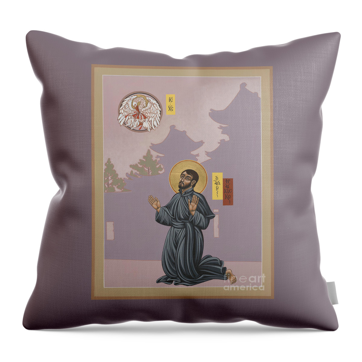 St Francis Xavier Throw Pillow featuring the painting St Francis Xavier Adoring Jesus the Mother Pelican 164 by William Hart McNichols