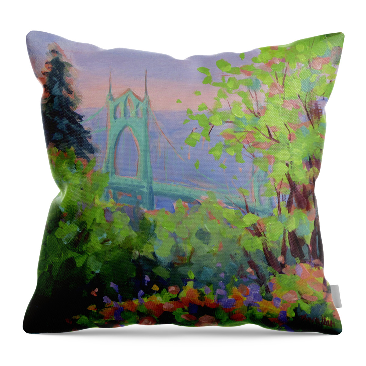Portland Throw Pillow featuring the painting St Johns by Karen Ilari