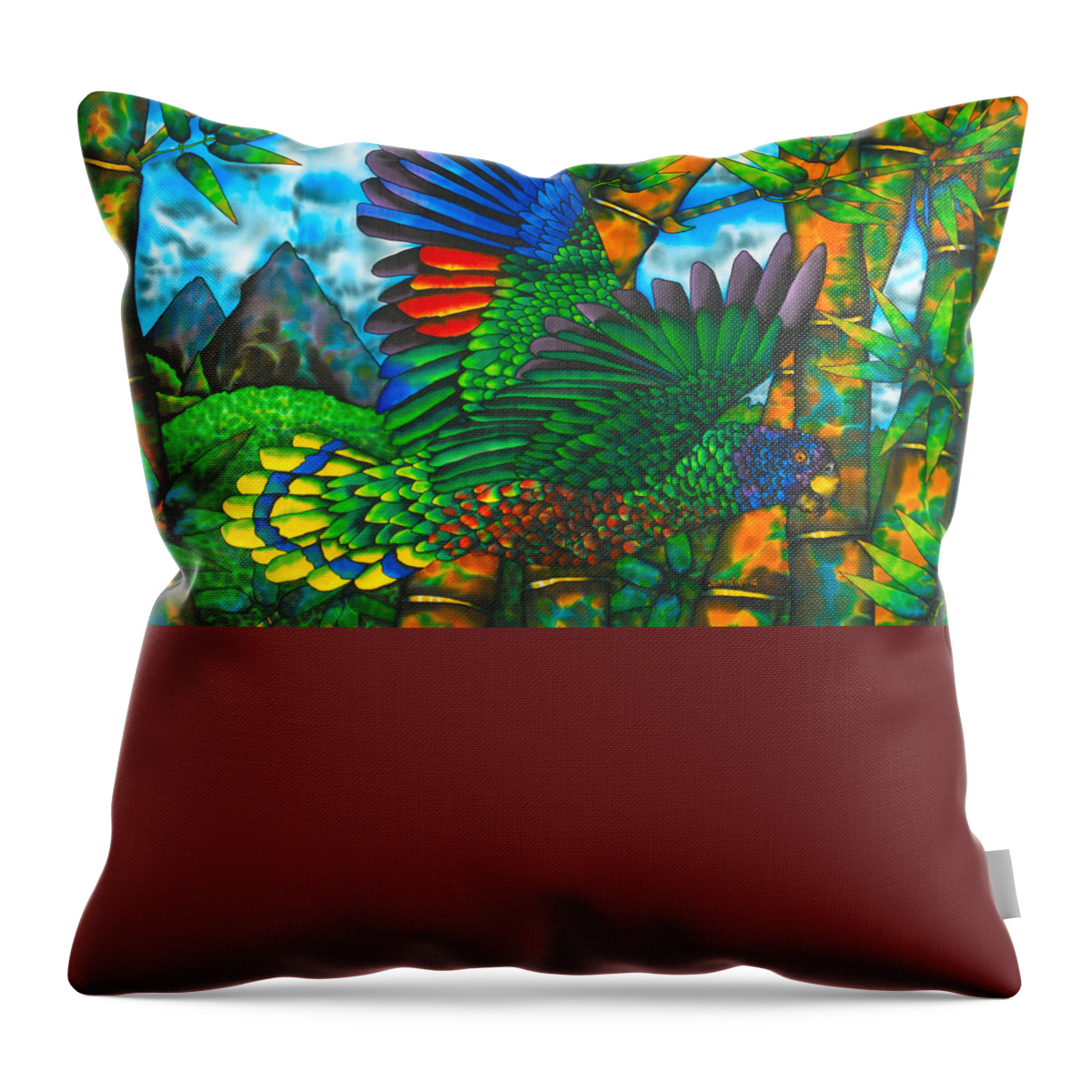 St. Lucia Parrot Throw Pillow featuring the painting Gwi Gwi St. Lucia Amazon Parrot - Exotic Bird by Daniel Jean-Baptiste