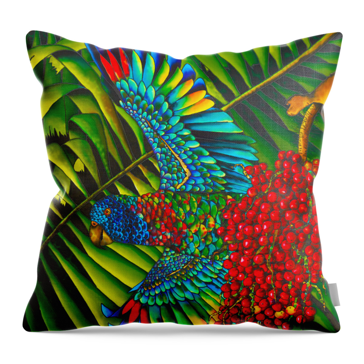 St. Lucia Parrot Throw Pillow featuring the painting Amazona Versicolor - Exotic Bird by Daniel Jean-Baptiste