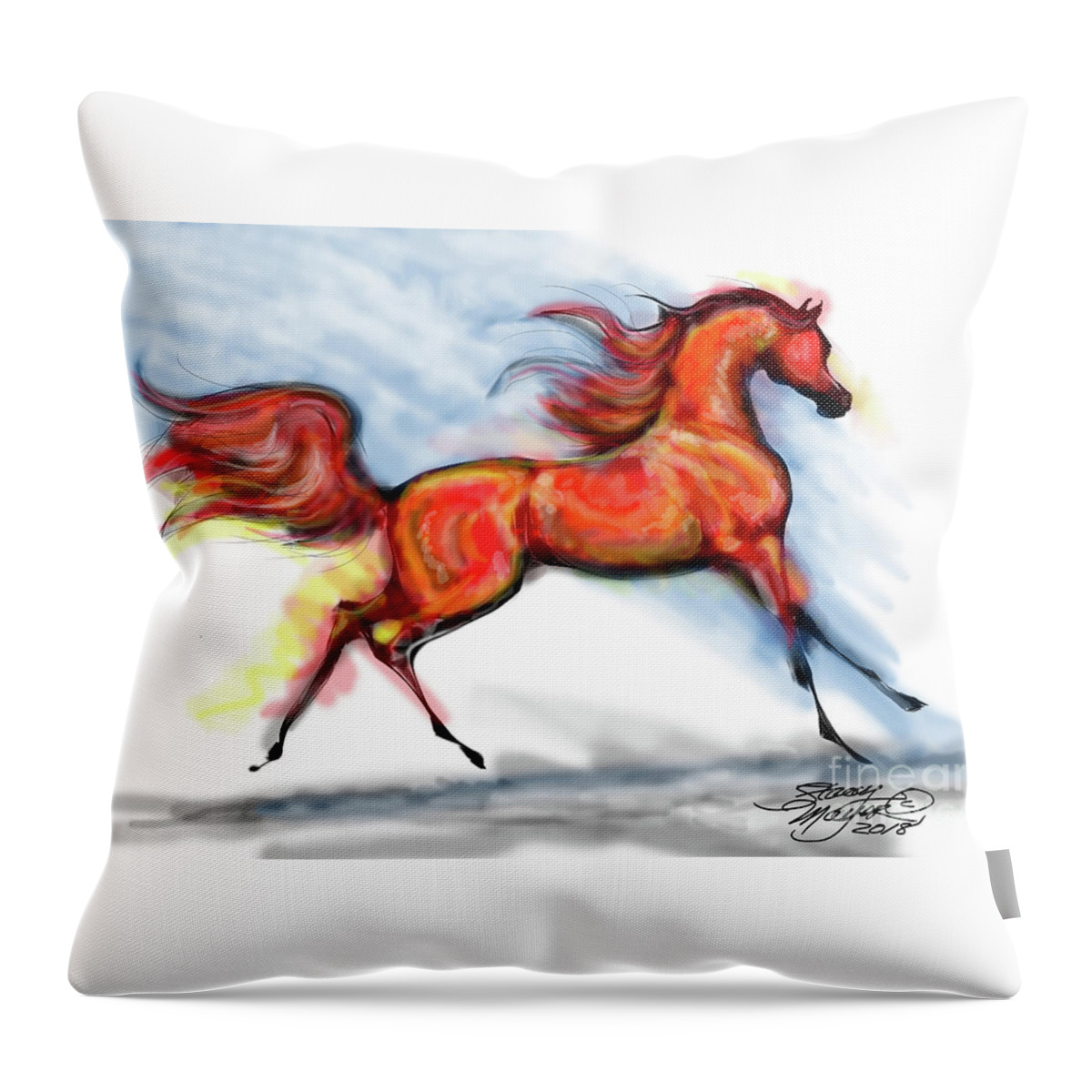 Arabian Horse Drawing Throw Pillow featuring the digital art Staceys Arabian Horse by Stacey Mayer