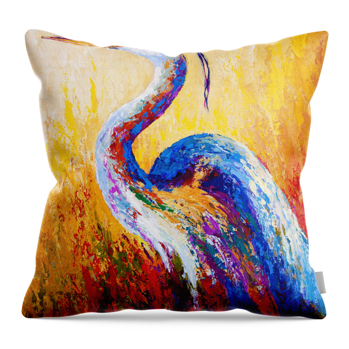Heron Throw Pillow featuring the painting Steady Gaze - Great Blue Heron by Marion Rose