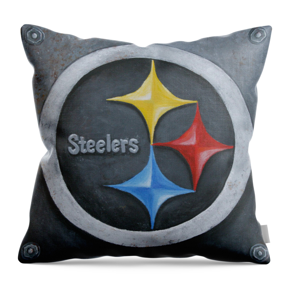 Nfl Throw Pillow featuring the painting Steelers by Donna Tucker
